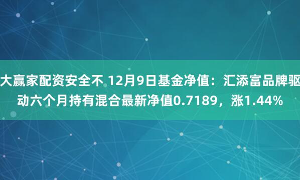 大赢家配资安全不 12月9日基金净值：汇添富品牌驱动六个月持有混合最新净值0.7189，涨1.44%