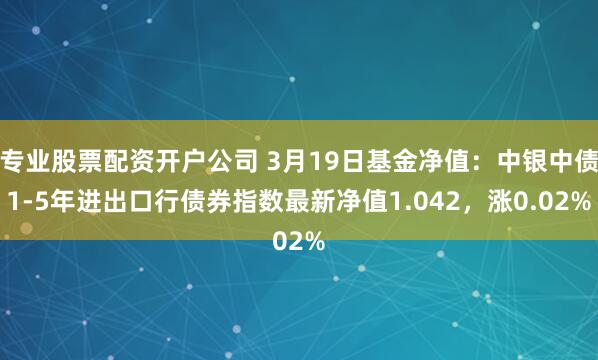 专业股票配资开户公司 3月19日基金净值：中银中债1-5年进出口行债券指数最新净值1.042，涨0.02%