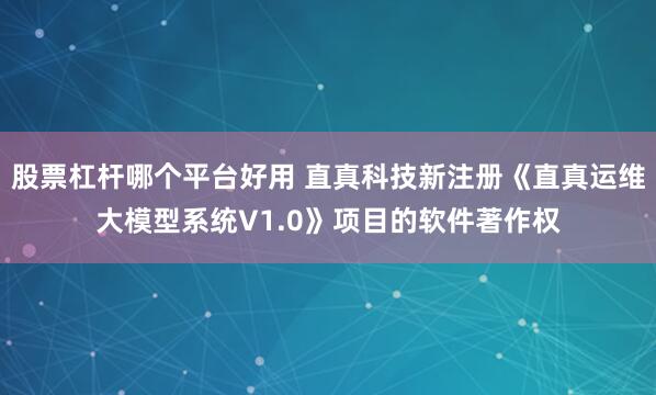 股票杠杆哪个平台好用 直真科技新注册《直真运维大模型系统V1.0》项目的软件著作权